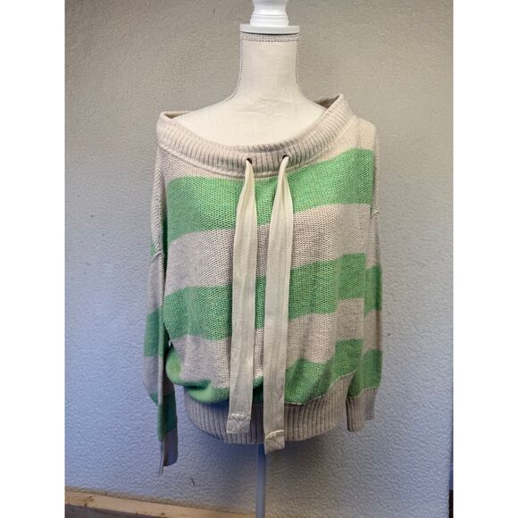 Free People Womens Cassidy Striped Drawstring‎ Sweater Green Size XSmall - Picture 1 of 6